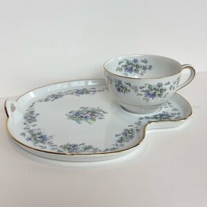 Vintage Noritake Violette 3054 Snack Plate and Tea Cup Floral Mid-Century